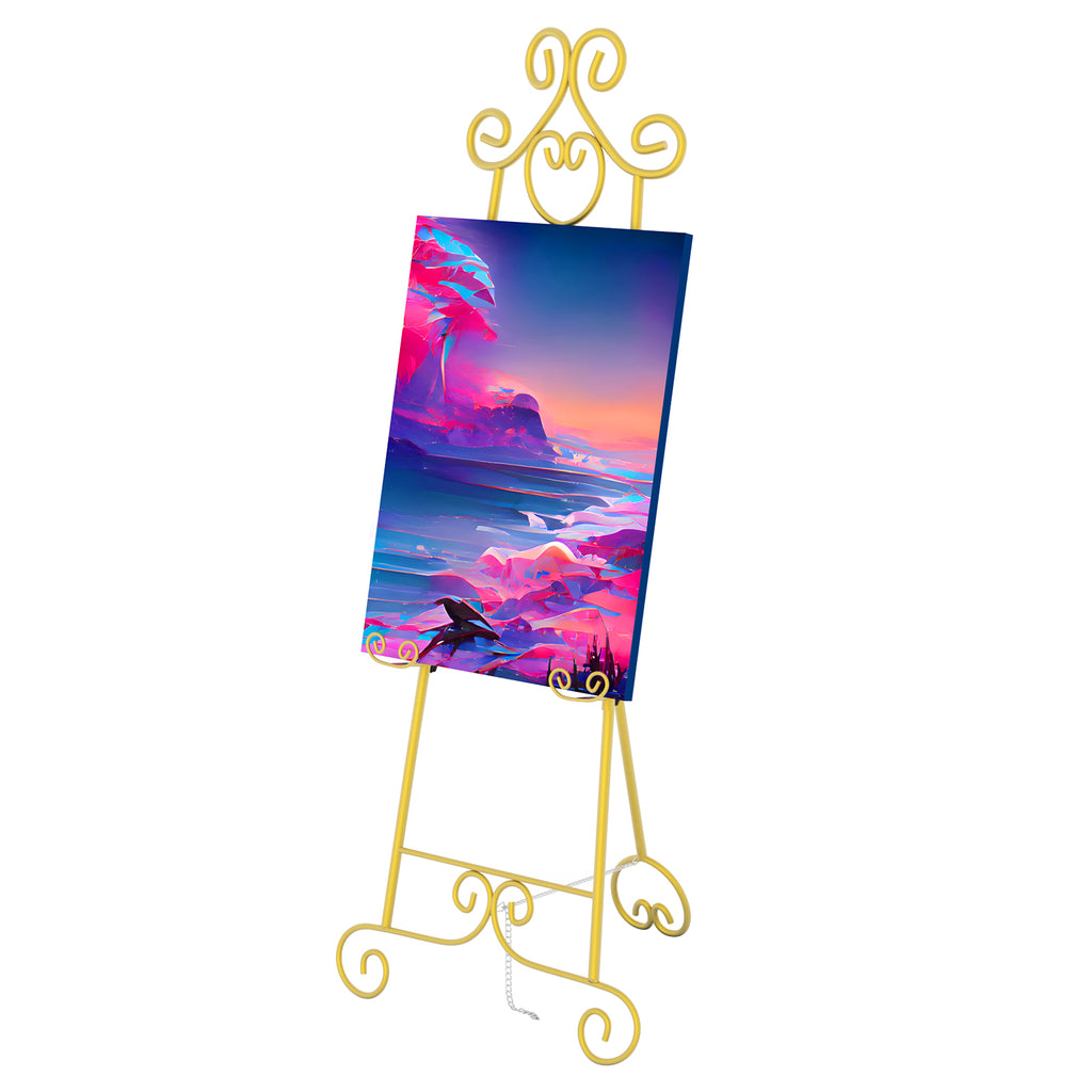 2/1-Pack 59 Inch Floor Easel for Wedding Signs, Adjustable 3-Tier Standing Display Rack for Posters and Art with Chain Support，Gold/Black