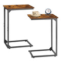Set of 2 C Shaped Side Tables - Portable Laptop/Snack End Tables for Couch and Bed (Rustic Brown)