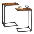 Set of 2 C Shaped Side Tables - Portable Laptop/Snack End Tables for Couch and Bed (Rustic Brown)