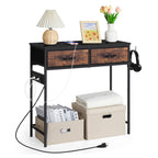 Slim Console Table with Built-in Charging Station, Two Storage Drawers, and Accessory Hook for Entryway or Living Room, Black and Rustic Brown finish