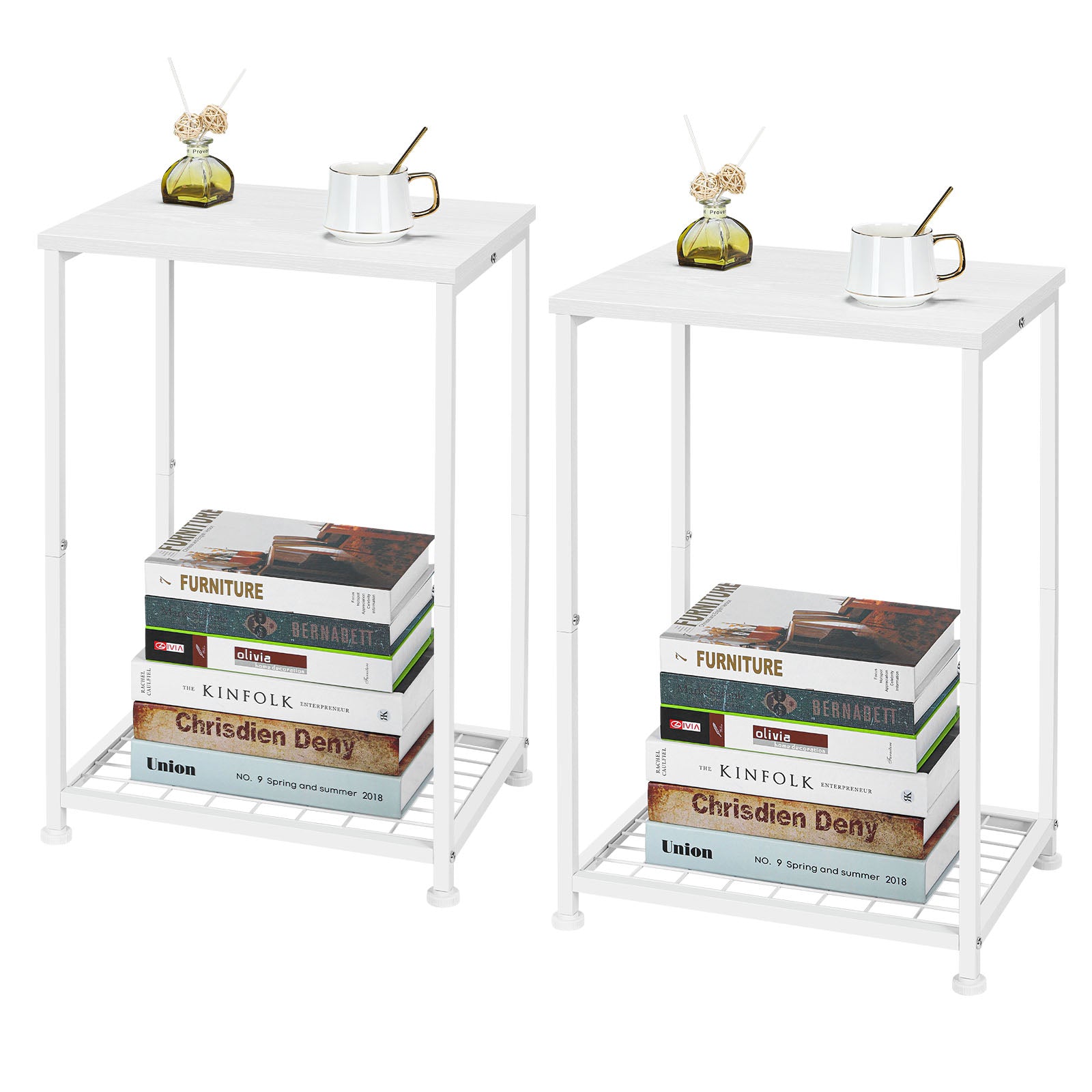 Black Nightstands Set of 2 Side Table Living Room for Small Spaces Narrow Bedside Tables and Small End Table Sets with Open Storage Shelves for Bedroom Guest Room Decor