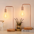 Minimalist Industrial Bedside Table Lamps 2 Pack, Rose Gold Curved Arch Metal Desk Lamp, Solid Wood Base Dimmable Knob Control Night Light, Vintage Edison Lamp Holder for Bedroom Nightstand, Reading Desk, Apartment Decor