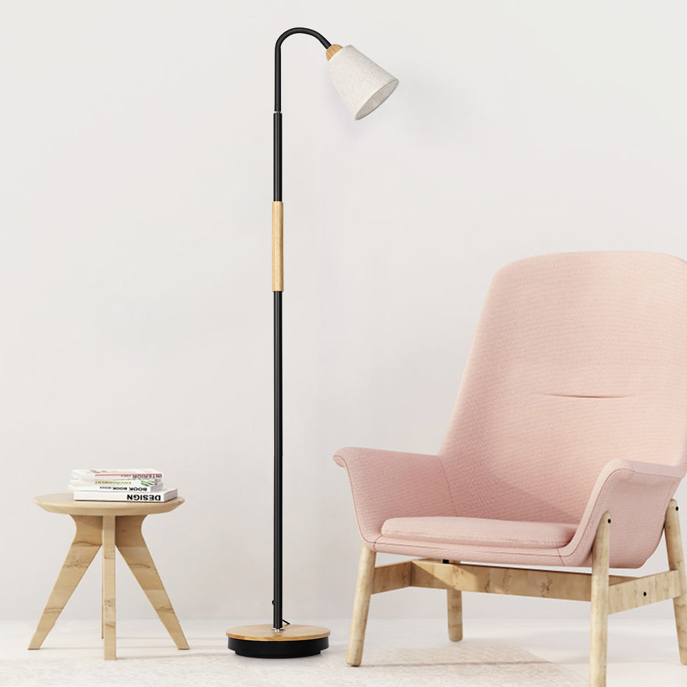 Rustic Wood Center Pole Floor Lamp - Simple Standing Tall Light for Living Room, Bedroom, and Home Office Decor