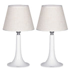 Pair of Contemporary White Table Lamps with Clear Acrylic Bases and Cloth Shades, Versatile Small Nightstand Lights for Kids' Rooms, Offices, or Bedrooms