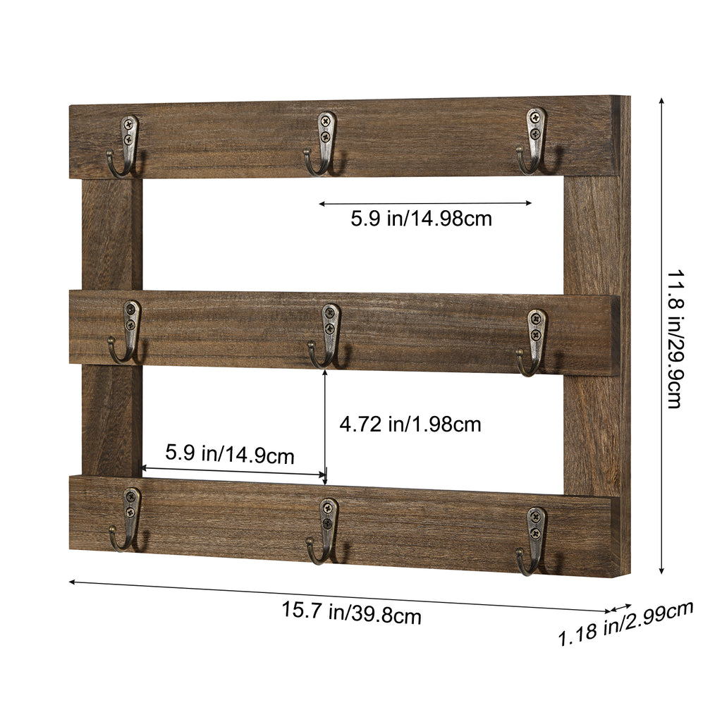 Three Tier Wall Mounted Coffee Cup Holder (Set of Two), Coffee Cup Holder with 9 Hooks, Display Organizer for Coffee Cups, Mugs and Key Storage