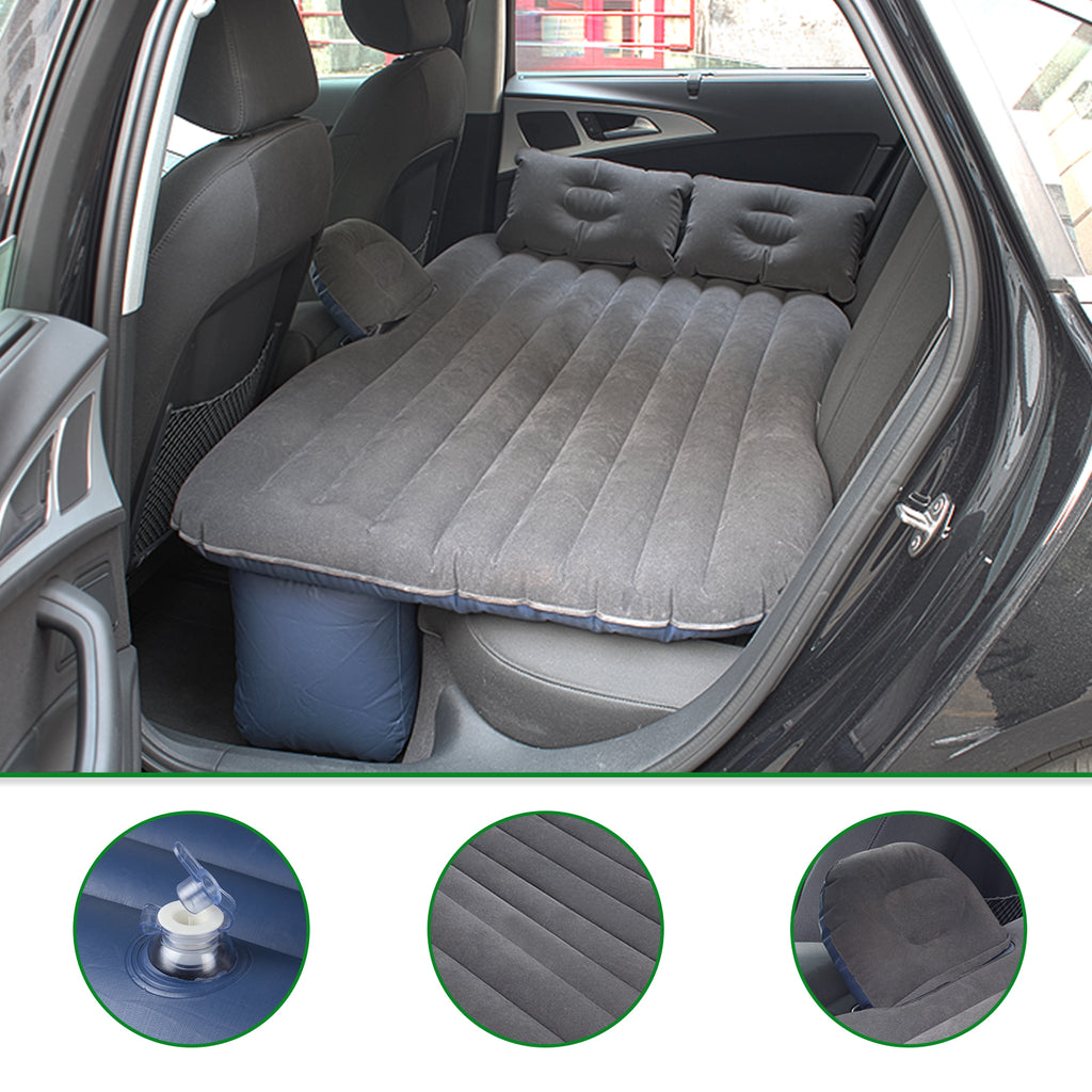 Inflatable Car Air Mattress for Travel & Camping - Universal SUV Extended Bed w/ 2 Pillows, Black