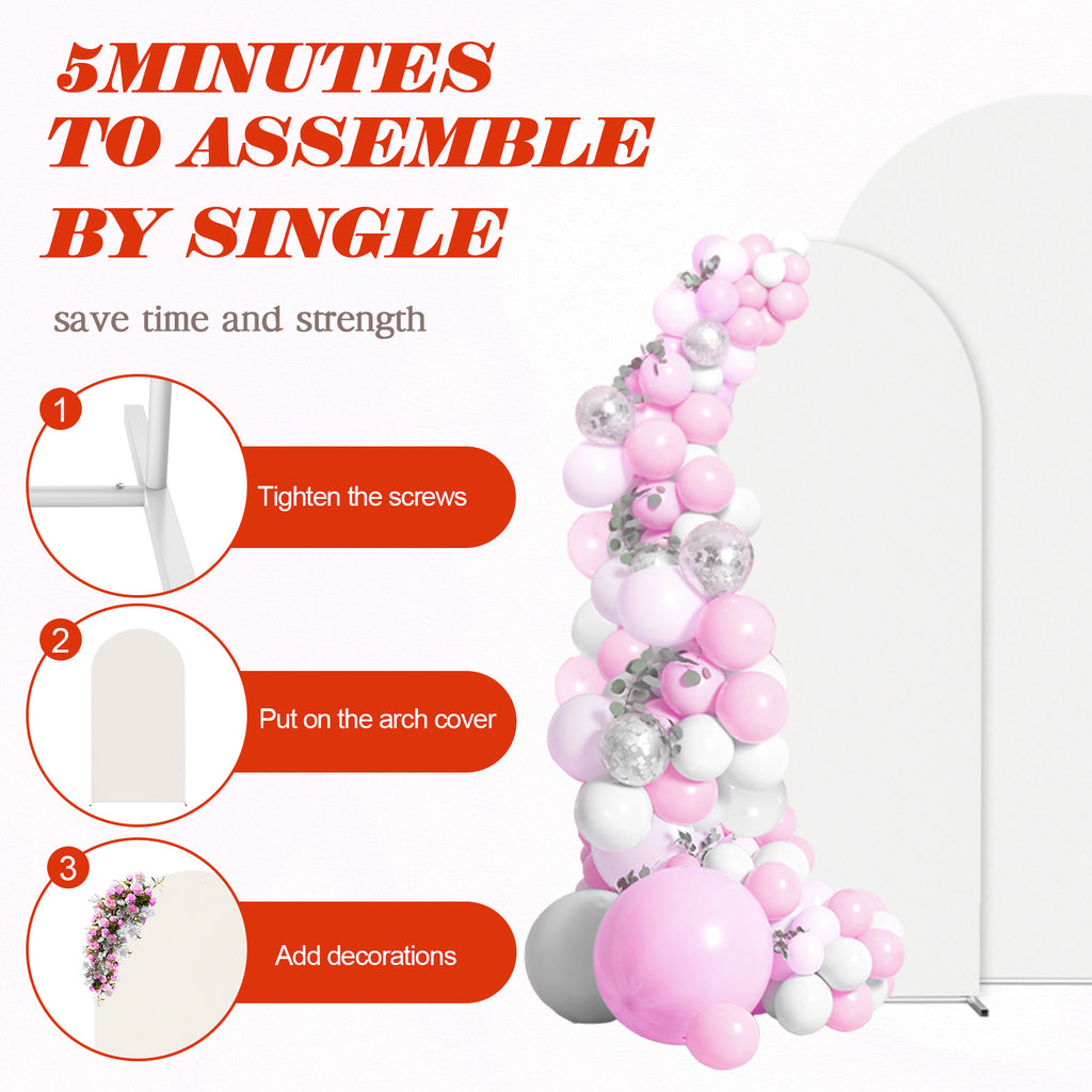 Set of 3 White Arch Backdrop Stands with Covers (7.3FT, 6FT, 6FT) - Metal Frame Kit for Events