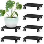 6 Pack Rolling Plant Stand With 360¡ã Wheels, Wood Plant Caddy Heavy Duty Potted Plant Base With Lockable Caster, Square Flower Pots For Garden Planter Indoor Outdoor Patio (Black/Wood Color)