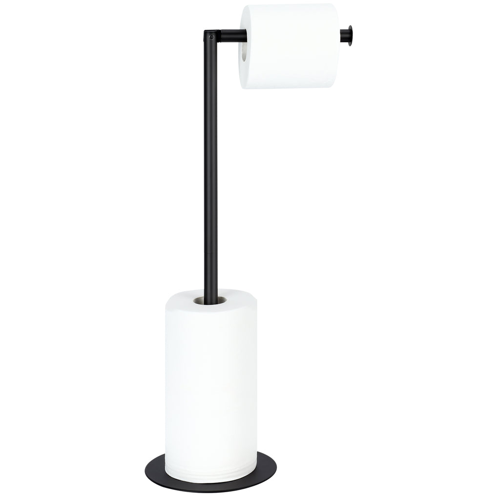 Free Standing Toilet Paper Holder Stand, Matte Black Stainless Steel Floor Tissue Roll Storage Rack, Reserve Roll Storage Design Holds Up to 5 Rolls for Bathroom Washroom