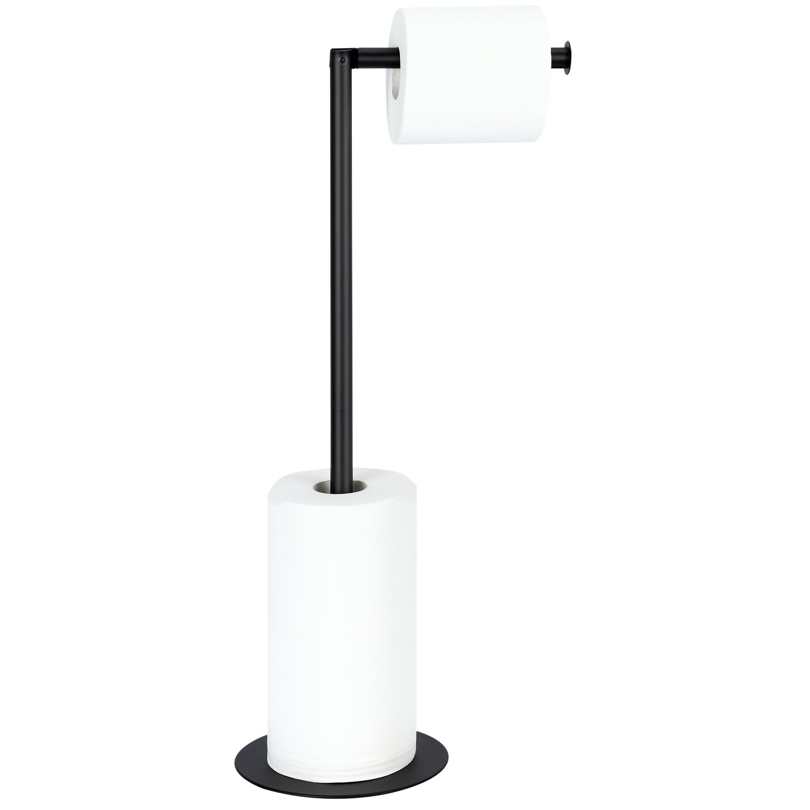 Free Standing Toilet Paper Holder Stand, Matte Black Stainless Steel Floor Tissue Roll Storage Rack, Reserve Roll Storage Design Holds Up to 5 Rolls for Bathroom Washroom