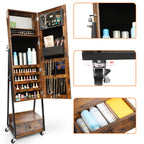 Floor Standing Jewelry Cabinet Armoire - Large Capacity Storage with Interior Mirror and Drawer