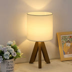 Compact Tripod Base Bedside Light with White Fabric Shade for Kids Rooms and Nursery - Versatile Small Desk Lamp with Brown Base for Bedroom or Study