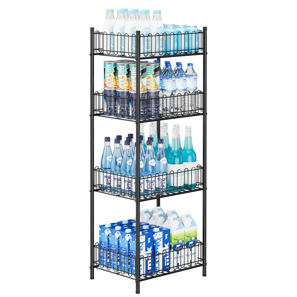 4-Tier Beverage and Bottle Storage Rack, Multi-Level Pantry Can Dispenser and Tumbler Organizer for Kitchen Organization and Event Hosting