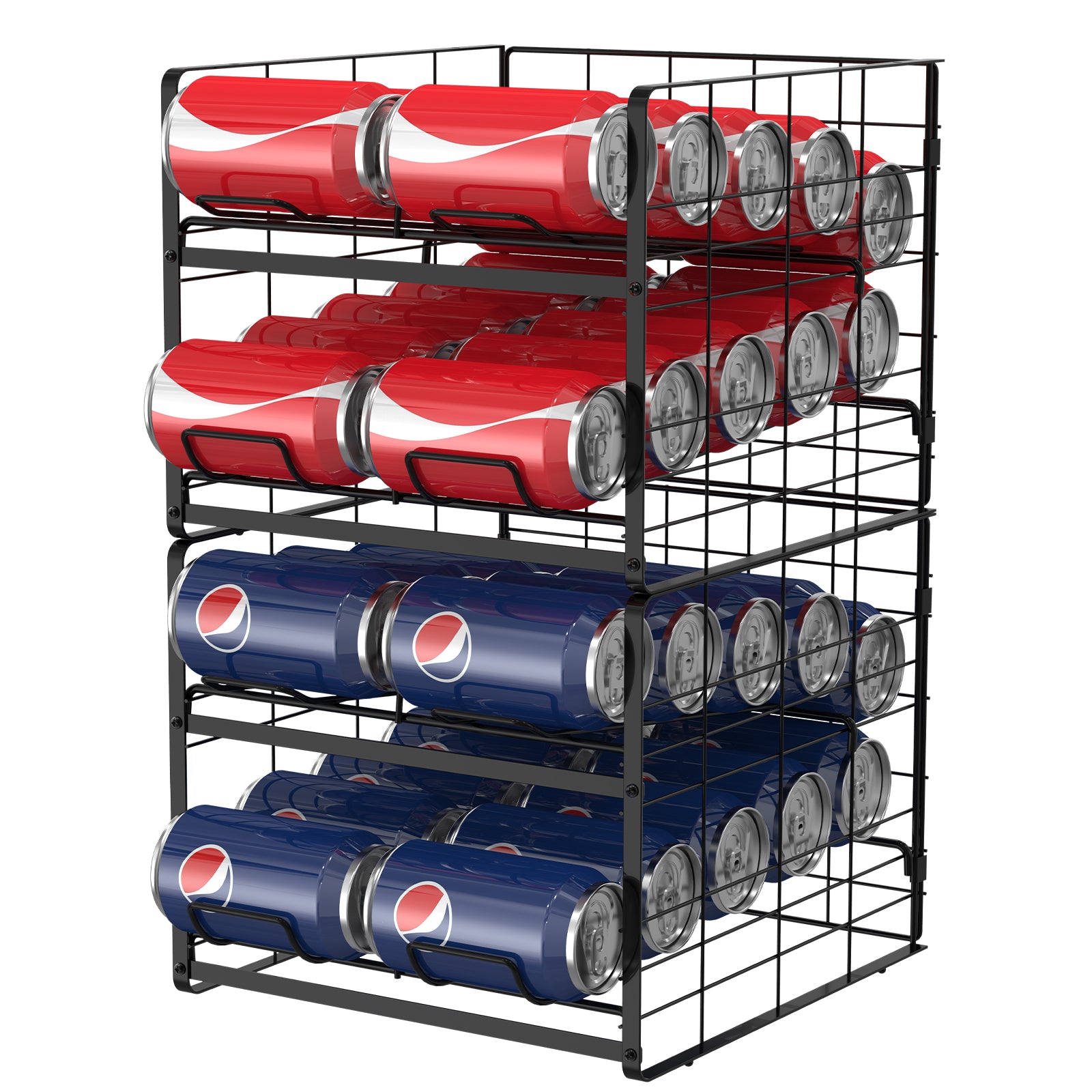 2 Pack Soda Can Organizer Beverage Rack Dispenser Stackable Can Rack Organizer for Pantry Refrigerator Kitchen Cabinets, Dispenser 20 Standard Size 12oz Soda Cans or Canned food