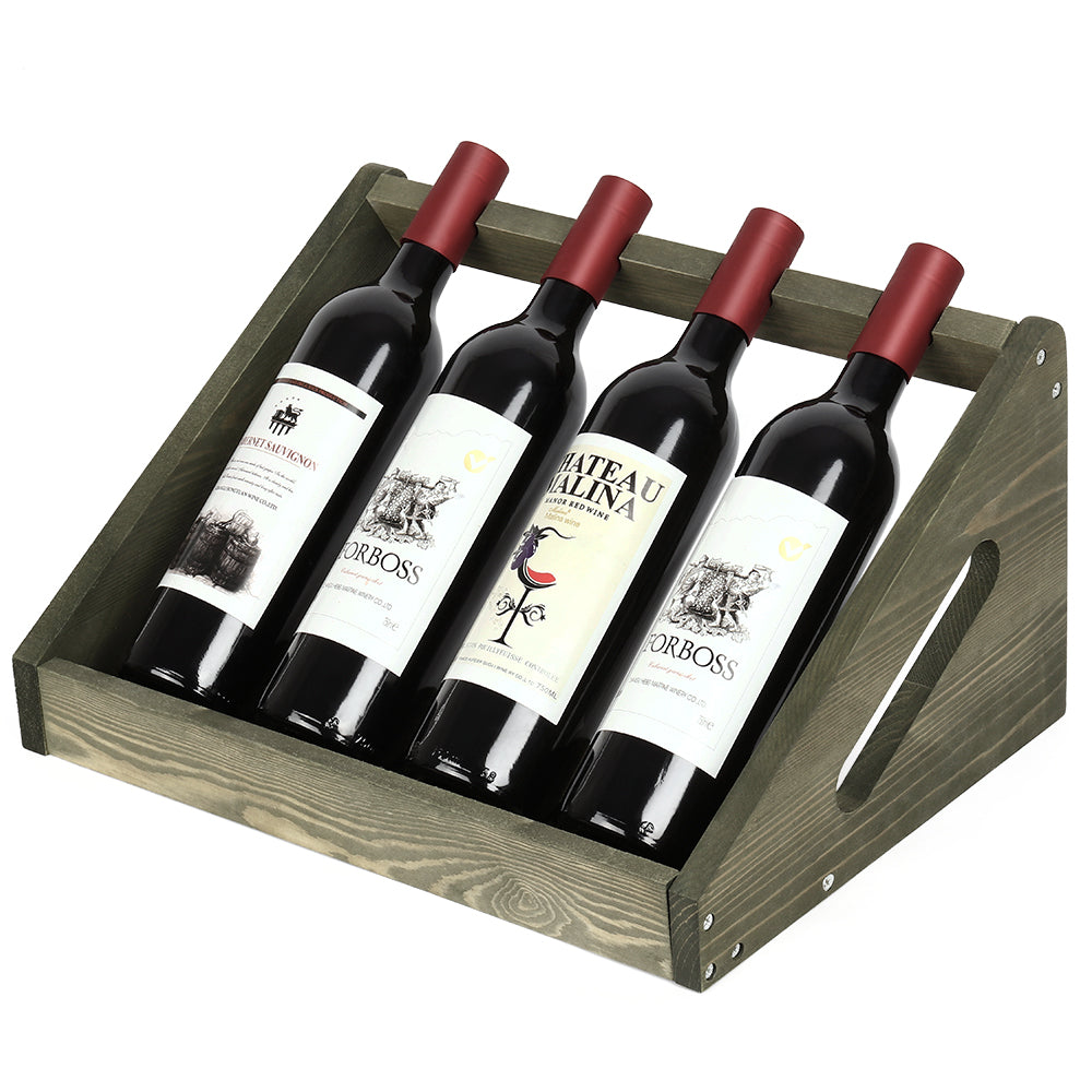 Olive Green Handcrafted Wood Wine Display - 4-Bottle Tabletop Storage Rack for Home Bars and Pantries