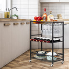 Bar Cart, Mobile Bar Serving Cart, Rolling Wine Cart with Glass Stemware Rack and Wine Bottle Holders, ndustrial Vintage Style Kitchen Serving Cart for, Kitchen(Black)