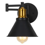 Dimmable Swing Arm Wall Sconces, Plug-in Wall Mounted Lamps - Black & Brass Finish for Bedroom, Living Room, Dorm (Bulbs Not Included)
