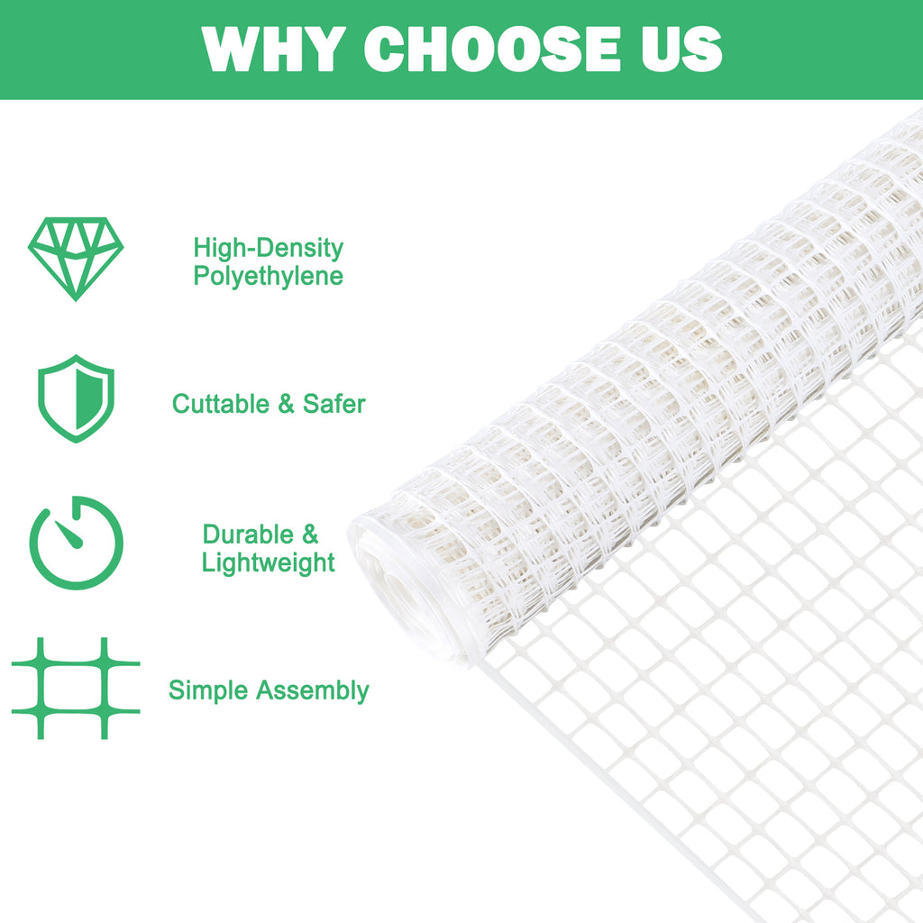 4'x50' White Plastic Safety Mesh Fencing - Heavy Duty Temporary Fence for Construction & Garden Barrier