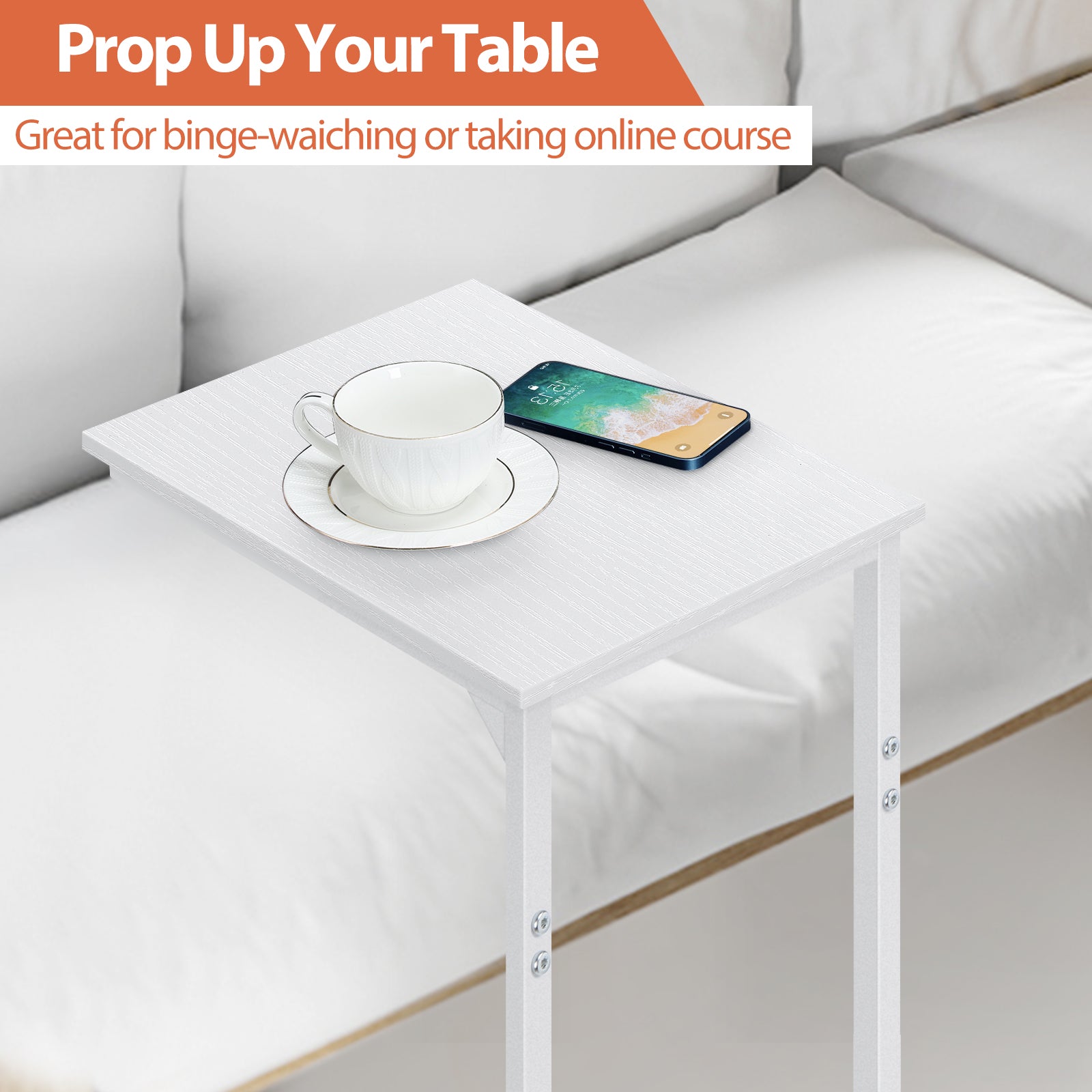 C-Shaped Nesting Side Tables, Set of 2 Slim Under-Sofa End Tables with Metal Frame for Compact Spaces, Portable Snack and Coffee Trays for Living Room