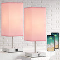 Set of 2 Contemporary Pink Nightstand Lamps with Dual Integrated USB Charging Ports, Ideal for Bedroom or Living Area