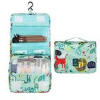 Portable Travel Cosmetic Case with Integrated Hanging Hook and Zip Closure - Lightweight Multi-Compartment Organizer for Toiletries and Personal Essentials in Azure Blue