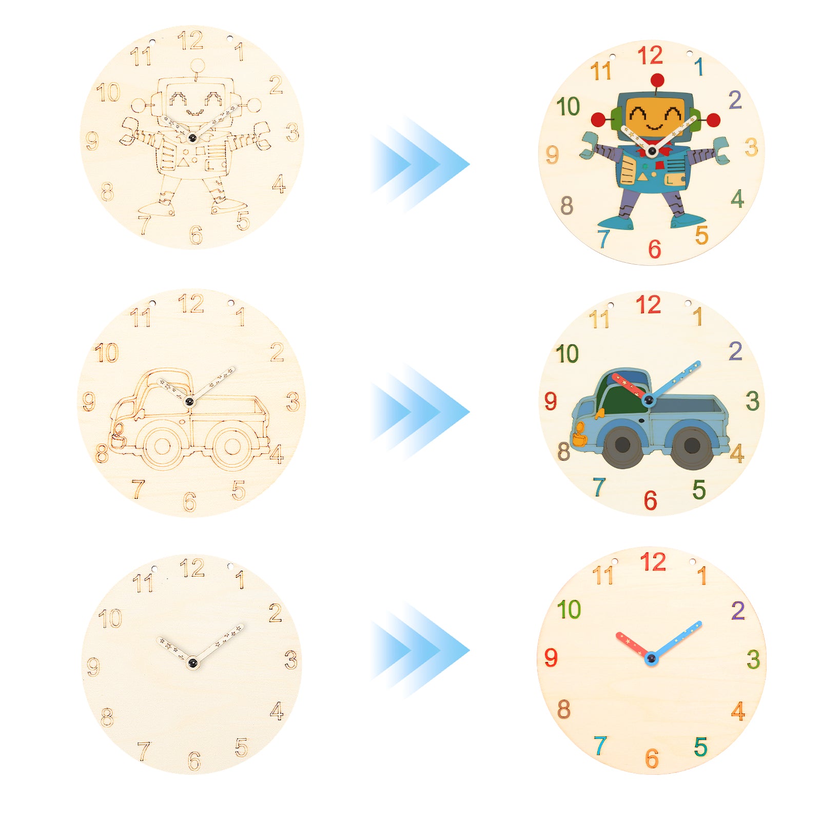 Kids DIY Hand Painted Wood Wall Clock, Creative Craft Kit with Paint Set for Children