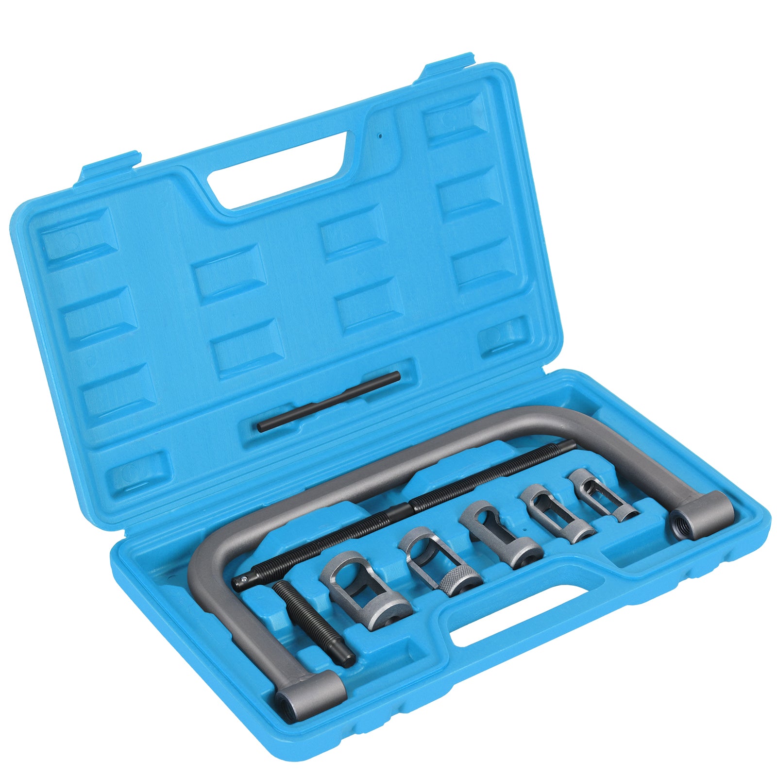 Hollow Valve Spring Compressor, 10pcs Auto Compression C-Clamp Tool Service Kit, Hollow Valve Spring Removal Tool with 5PCS Collet Pusher Adapters, Small Engine Vehicle Equipment