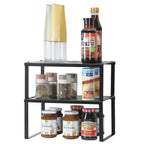 Set of 2 Black Cabinet Shelf Inserts - Expandable & Stackable Kitchen Organizer for Spice Rack