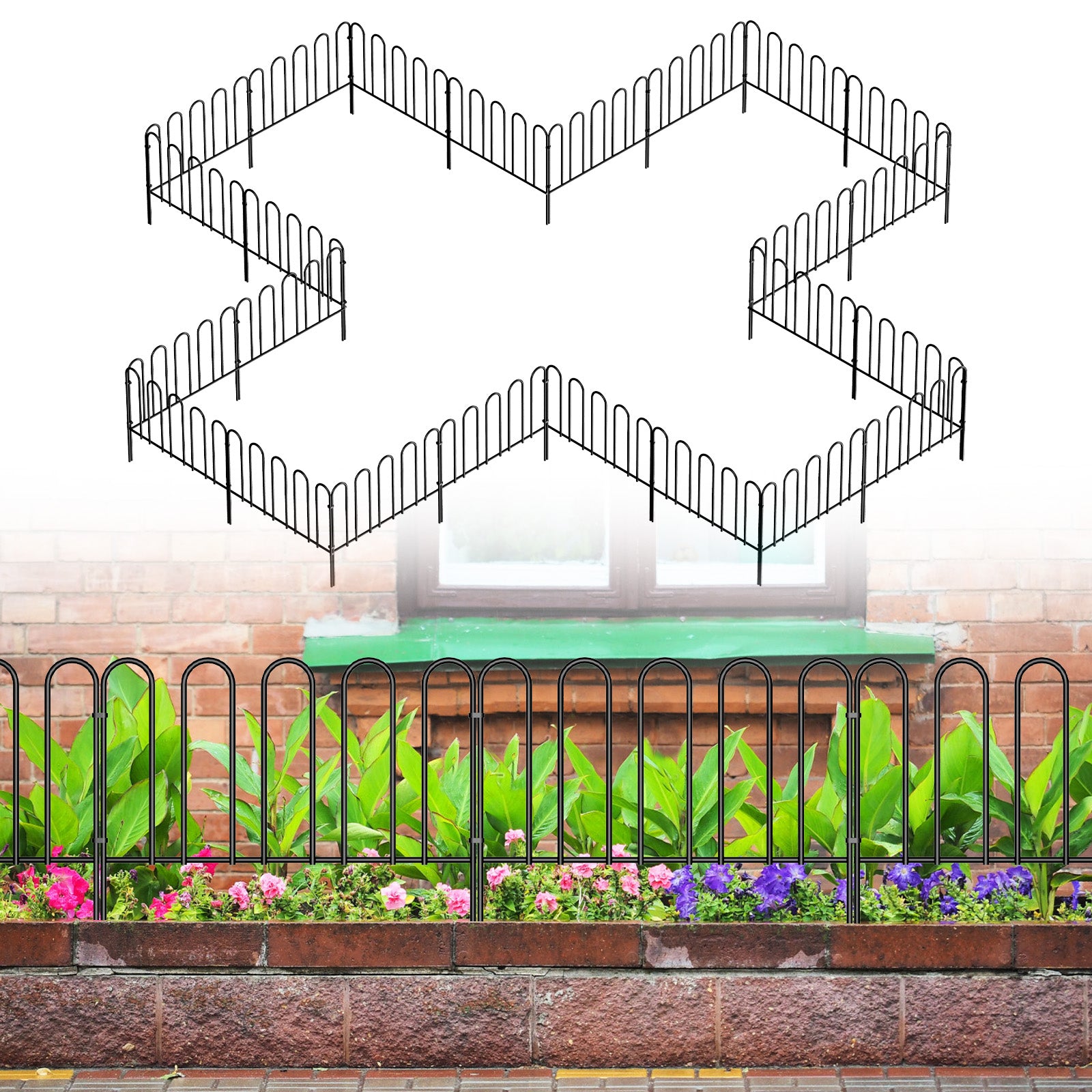 Garden Fence 7 Panels Small Garden Border 10ft(L) Animal Barrier Fence Rustproof Metal Fence Panels No Dig Decorative Garden Fencing for Dogs Little Flower Bed Edging Borders for Yard Patio Outdoor