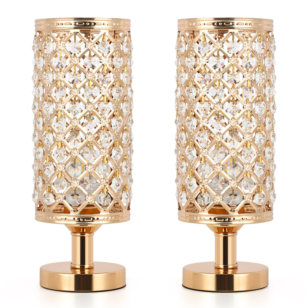 Luxury Gold K9 Crystal Table Lamp, Modern Decorative Nightstand Lamp with Hollow Metal Base for Bedroom