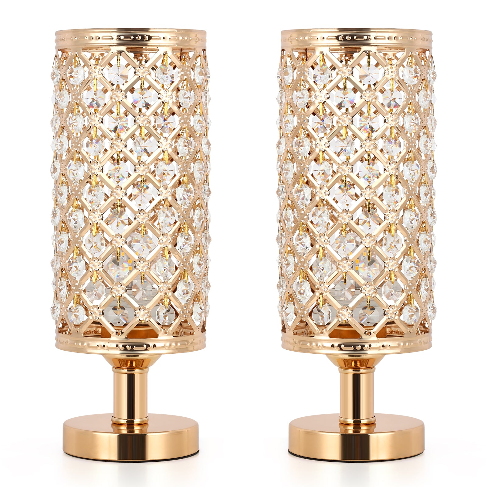Luxury Gold K9 Crystal Table Lamp, Modern Decorative Nightstand Lamp with Hollow Metal Base for Bedroom