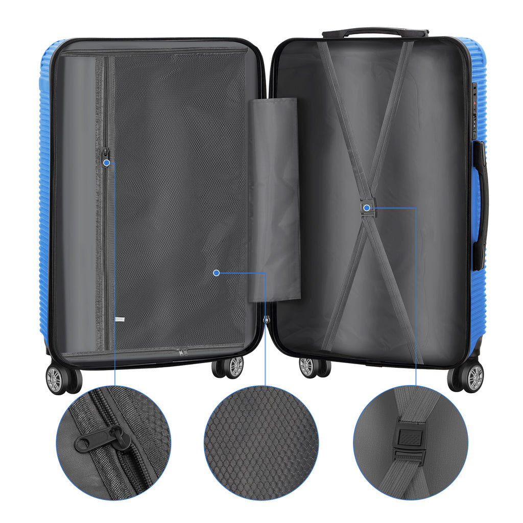 5-Piece Hardside Luggage Set - 12/14/20/24/28 Inch ABS+PC Suitcases with TSA Locks & Spinner Wheels, Lightweight Travel Luggage for Family Trips & Business (Blue)