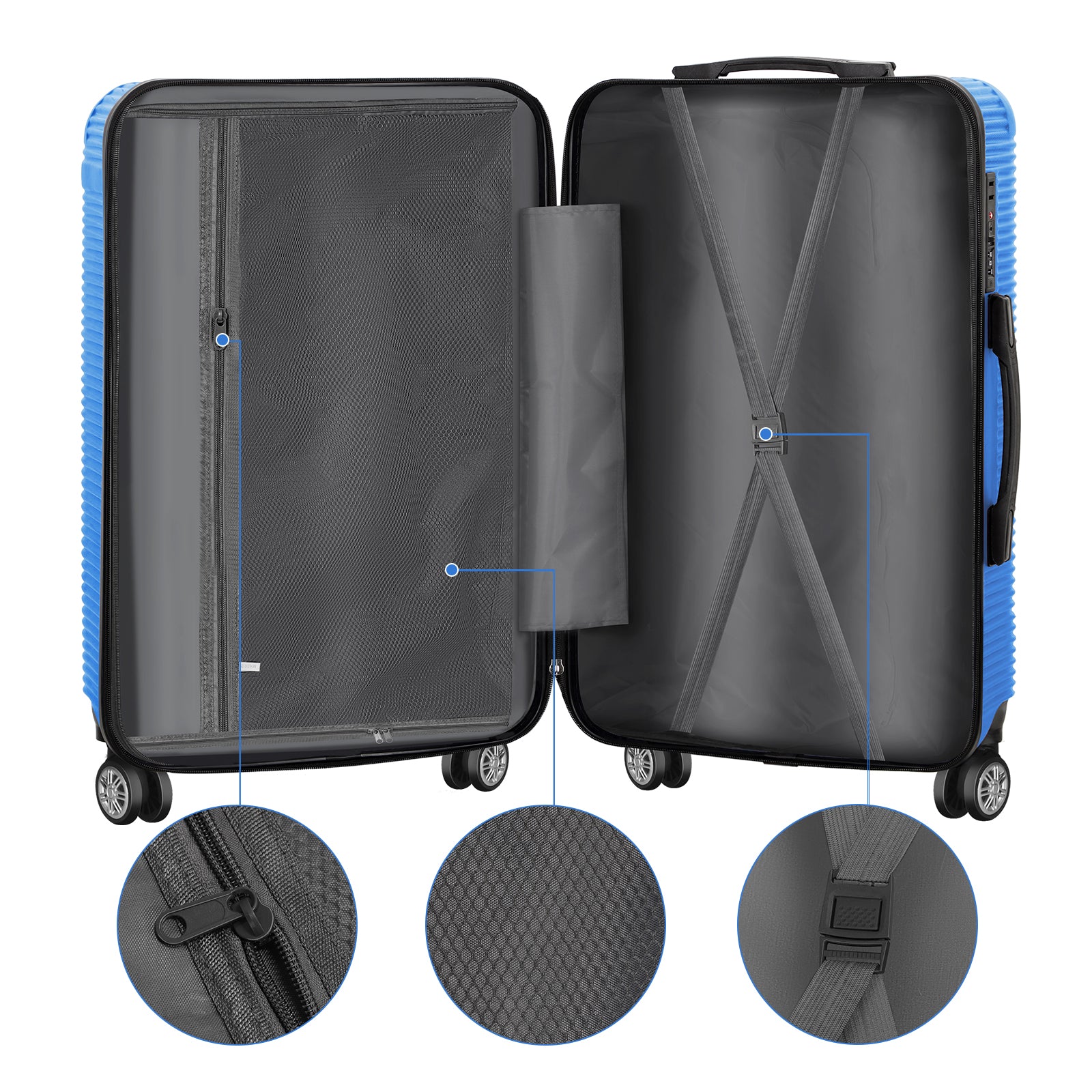 5-Piece Hardside Luggage Set - 12/14/20/24/28 Inch ABS+PC Suitcases with TSA Locks & Spinner Wheels, Lightweight Travel Luggage for Family Trips & Business (Blue)