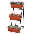 3-Tier Vertical Planter Stand with Drainage, Brick Red Elevated Garden Bed for Growing Herbs, Vegetables, and Flowers Outdoors