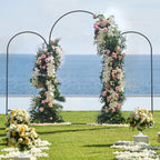 Set of 3 Gold Metal Arch Backdrop Stand, 7.3FT Large Central Arch & 2PCS 6FT Side Arched Frame, Heavy Duty Round Pipe Wedding Balloon Flower Arch Stand for Wedding Baby Shower Gender Reveal Birthday Party Ceremony Decor