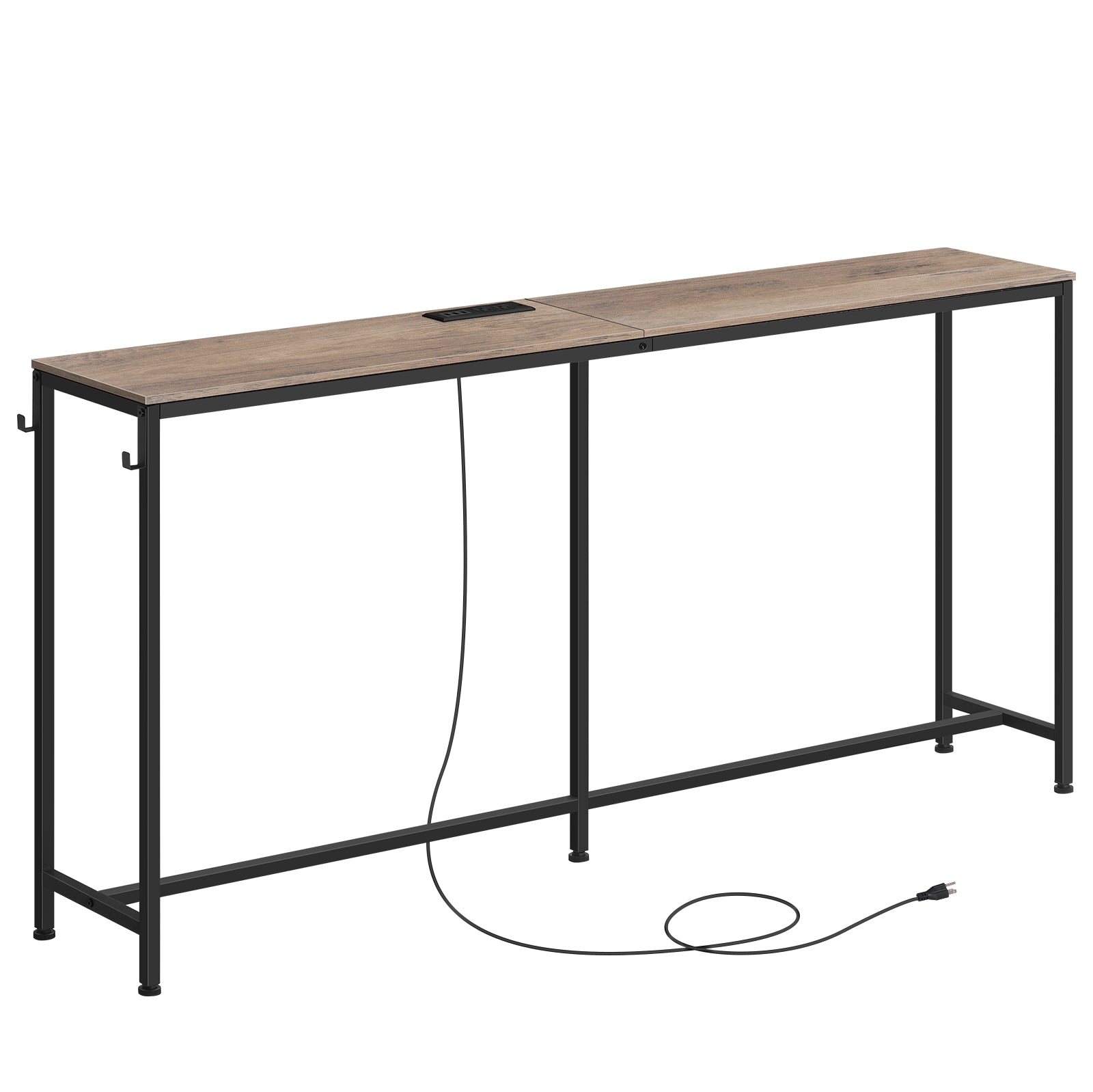 Modern Console Table with Charging Station, Outlet & Hooks - Narrow Long Entryway Table for Living Room, Foyer, Corridor (Skinny Couch Table Behind Sofa)