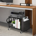 Under-Desk Printer Stand with Storage Bag - Desktop Fax/Scanner Shelf with Side Hooks and Adjustable Feet
