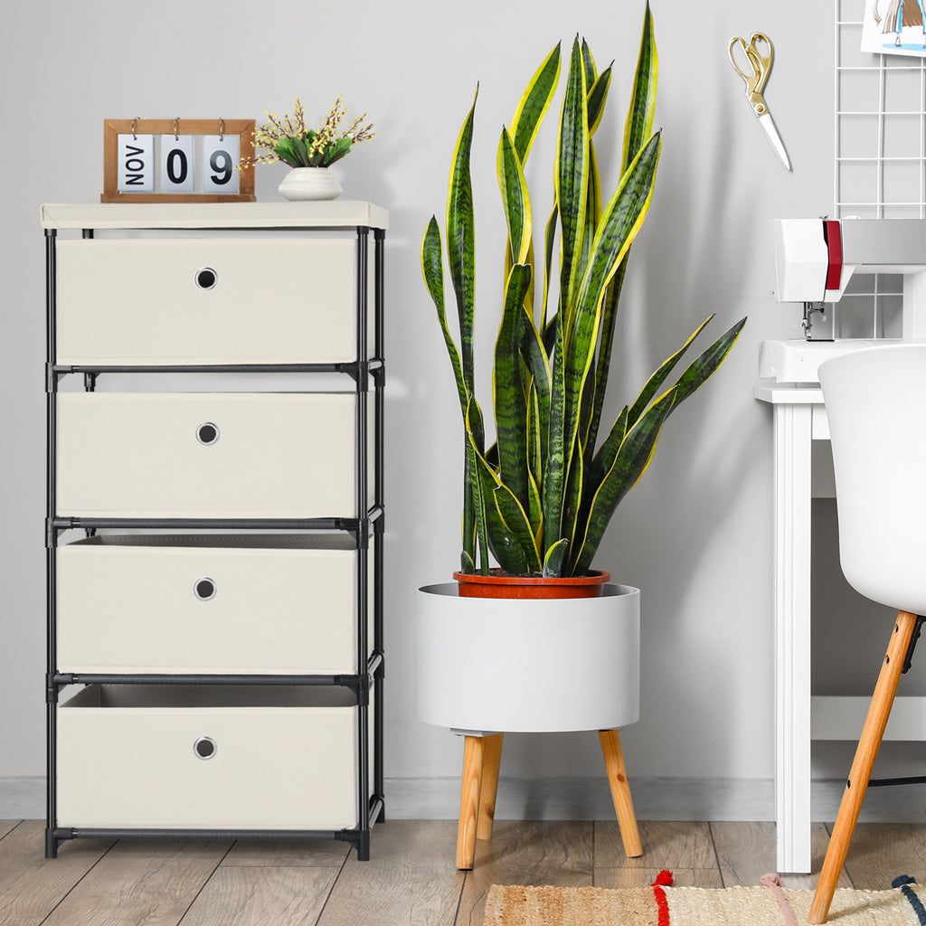 4-Drawer White Fabric Chest - Storage Organizer Unit for Closets, Bedroom & Dorm