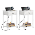 Set of 2 White Nightstands with Charging Station, End Tables with Drawer, USB Ports & Storage Shelf for Bedroom, Living Room, Small Spaces