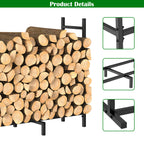 4ft/5ft/8ft Heavy Duty Firewood Rack, Metal Log Holder with Adjustable Width for Indoor/Outdoor Use