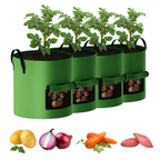 4-Pack Green Non-Woven Planting Containers with Observation Flap, Heavy Duty Aeration Pots with Reinforced Handles for Garden Vegetables and Flowers