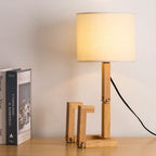 Creative Robot Wooden Desk Lamp, Adjustable Shape Bedside Lamp with Built-in Phone Holder