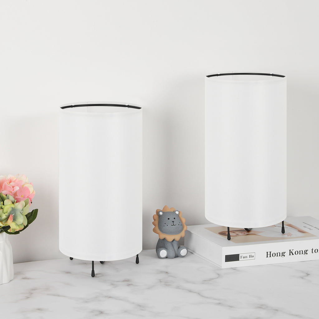 Modern Bedside Lamps with White Fabric Shade (Set of 2)， Simple Metal Base Nightstand Lights.