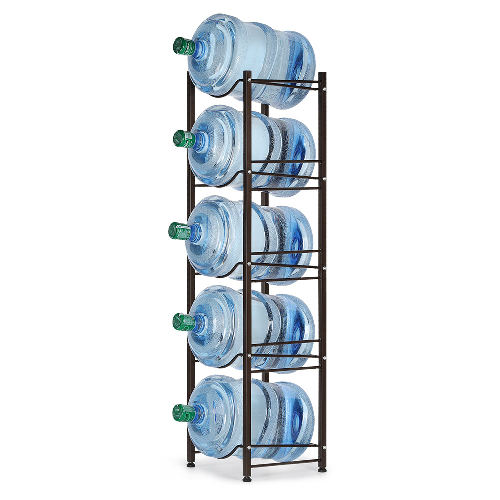 5-Tier Water Cooler Jug Rack, 5 Gallon Bottle Storage, Detachable Heavy Duty Holder for Home, Office (Silver)