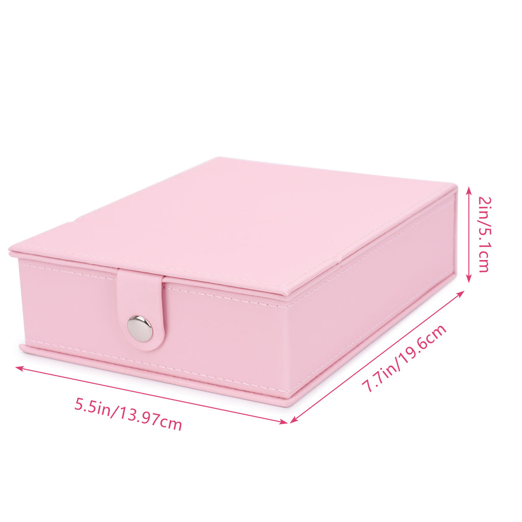 Pink PU Leather Jewelry Organizer with Built-in Mirror - Stylish Countertop Display Box for Vanity