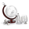 World Map Globe Liquor Decanter Gift Set, Large 1500ml Hand-Blown Glass Whiskey Carafe with Wooden Base, Complete Bar Accessories Kit for Men Father Husband Birthday Anniversary Gift