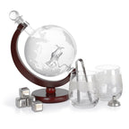 World Map Globe Liquor Decanter Gift Set, Large 1500ml Hand-Blown Glass Whiskey Carafe with Wooden Base, Complete Bar Accessories Kit for Men Father Husband Birthday Anniversary Gift