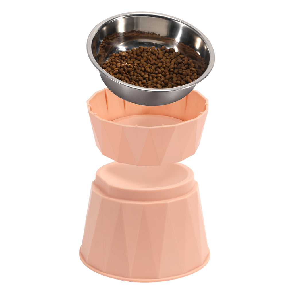 Detachable Blue Raised Pet Bowls - Double Layer Stainless Steel Elevated Feeder for Cats & Small Dogs, Spine Protection