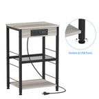 Nightstand with Charging Station Bedroom End Tables with USB Ports and Outlets 3 Tier Bed Side Table with Storage Shelves Farmhouse Night Stand with Power Charging for Living Room Study