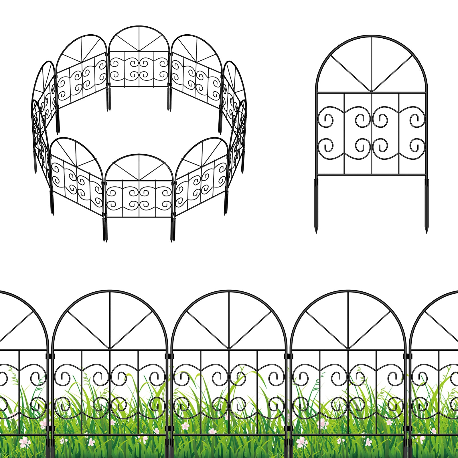 10/30 PCS Decorative Garden Fence, 22in x 10ft/30ft Animal Barrier Fence Rustproof Metal